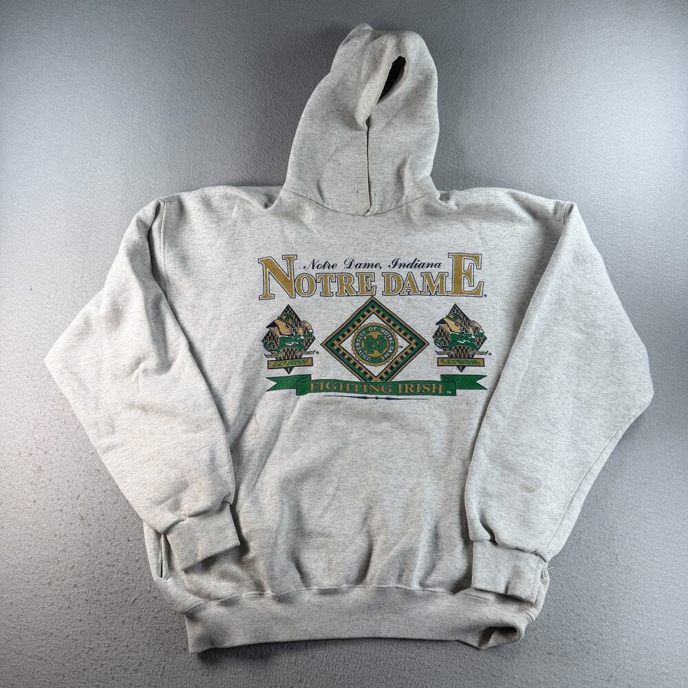 Vintage 90s 20/20 Sport Notre Dame Fighting Irish Hoodie XL Made USA Gray